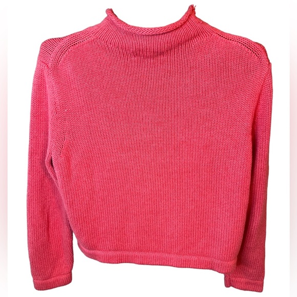 Vintage J Crew Always Knit Rolled Hem Crop Boxy Sweater Coral Turtleneck Cozy - Picture 3 of 6